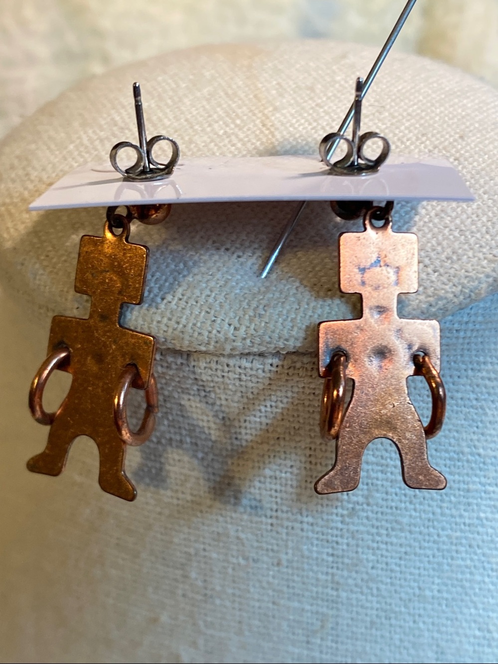 Vintage Copper Southwestern Tribal Figure Dangle Earrings Petroglyph Style - Picture 2 of 2